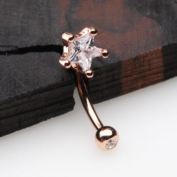 Detail View 1 of Rose Gold Star Gem Sparkle Prong Curved Barbell-Clear Gem